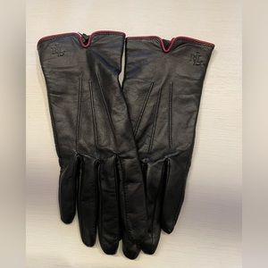 Womens black leather Ralph Lauren Gloves.